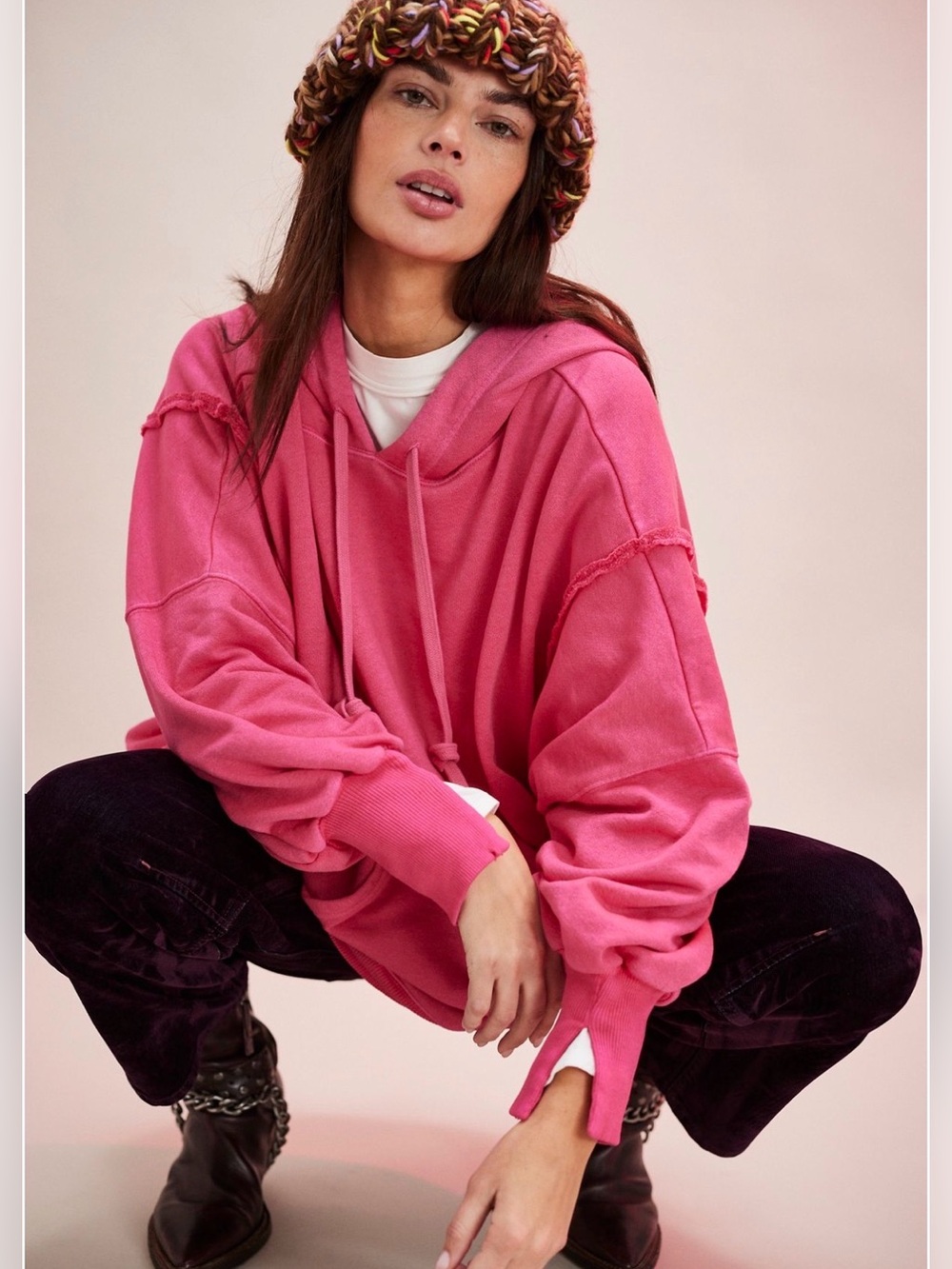Free People Sweatshirt Hoodie Pullover - PINK BLAZE - We The Free Camden NWT